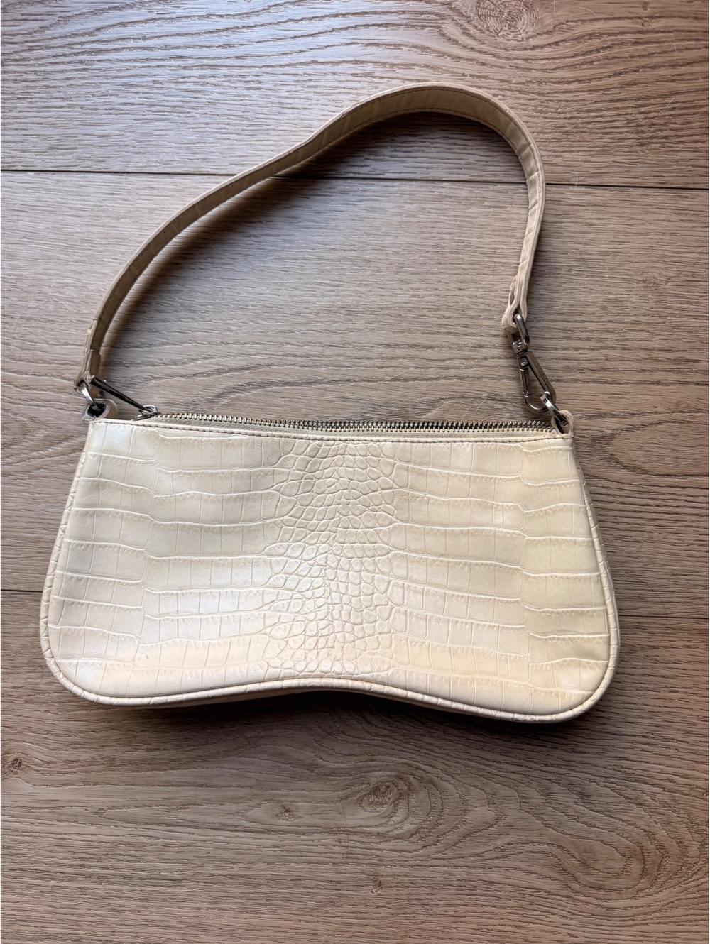 JW PEI Eva Ivory Croc Embossed Vegan Leather Baguette Shoulder Bag